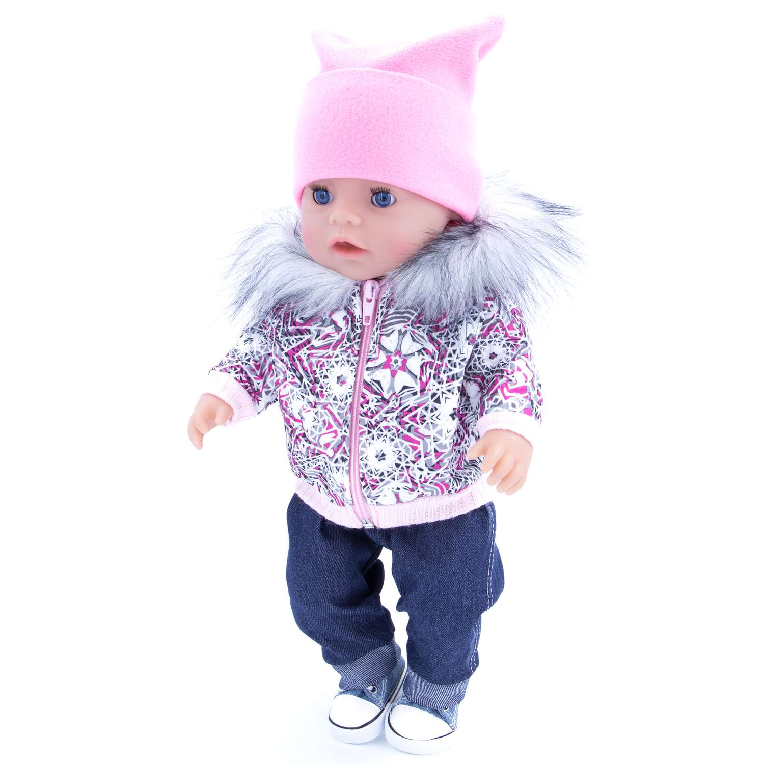 Комплект для пупса Модница 43-48 см: куртка с опушкой джинсы и шапочка 6120 розовый-розовый 6120розовый&amp;розовый - фото 4