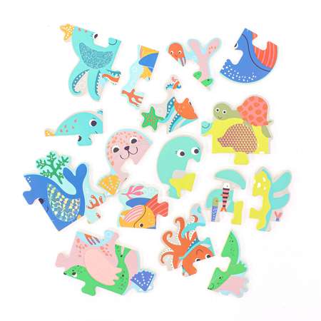 Деревянный пазл Avenir для малышей Морские Животные с текстурными вставками 4 пазла по 4 элемента