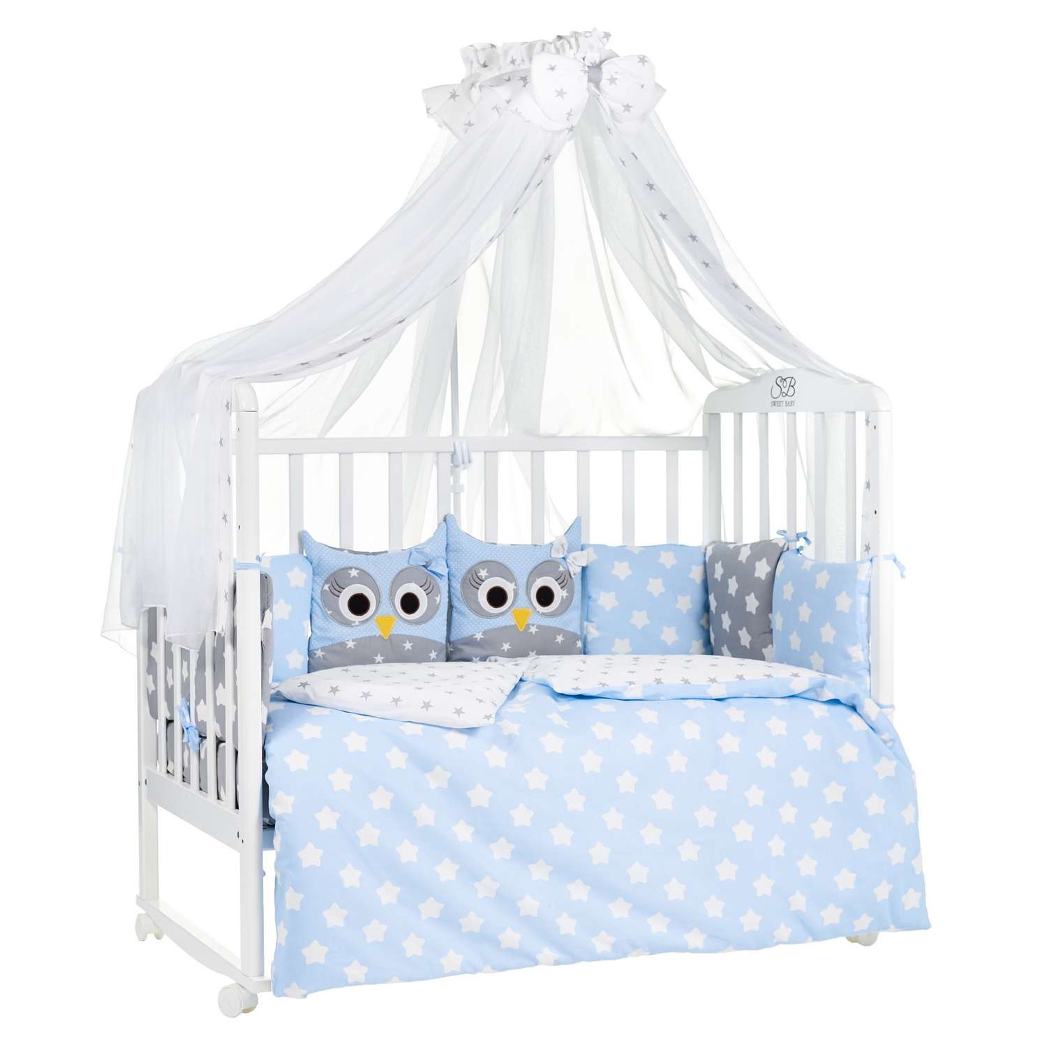 Комплект в кроватку Sweet Baby Uccellino 7предметов Blue Голубой - фото 1