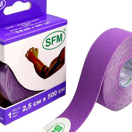 Кинезиотейп SFM Hospital Products Plaster на хлопковой основе 2.5х500 см фиолетового цвета в диспенсере