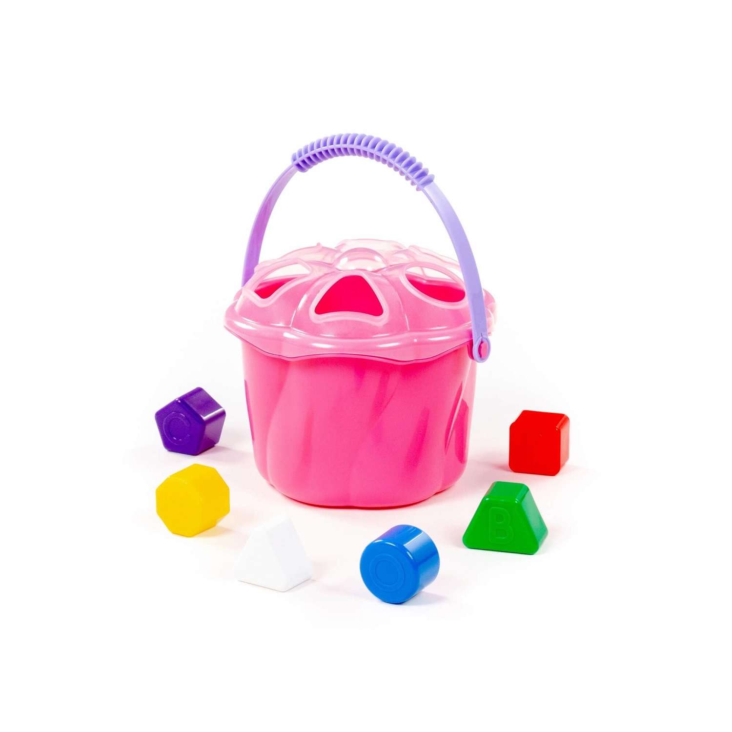 Игрушка развивающая Полесье Ведро Сюрприз 6 элементов розовое в сеточке - фото 4