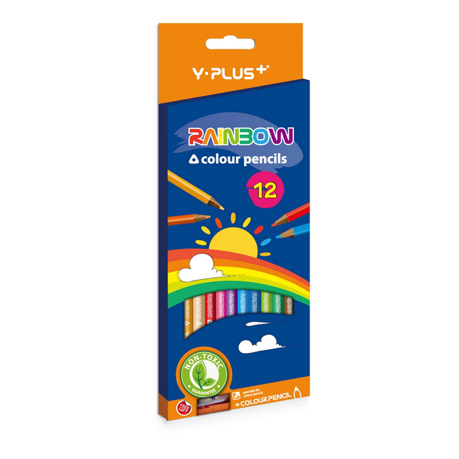 Карандаши цветные Y-plus Rainbow 12 цветов+точилка трехгранные PC110402 - фото 1