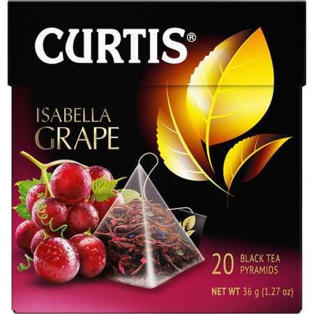 Чай черный Curtis Isabella Grape 20 пирамидок с кусочками красного винограда и лепестками цветов
