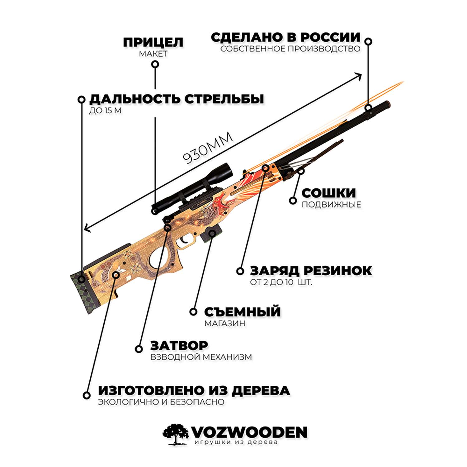 Снайперская винтовка Go-Wood AWP версия 1.6 История о драконе деревянный резинкострел - фото 2