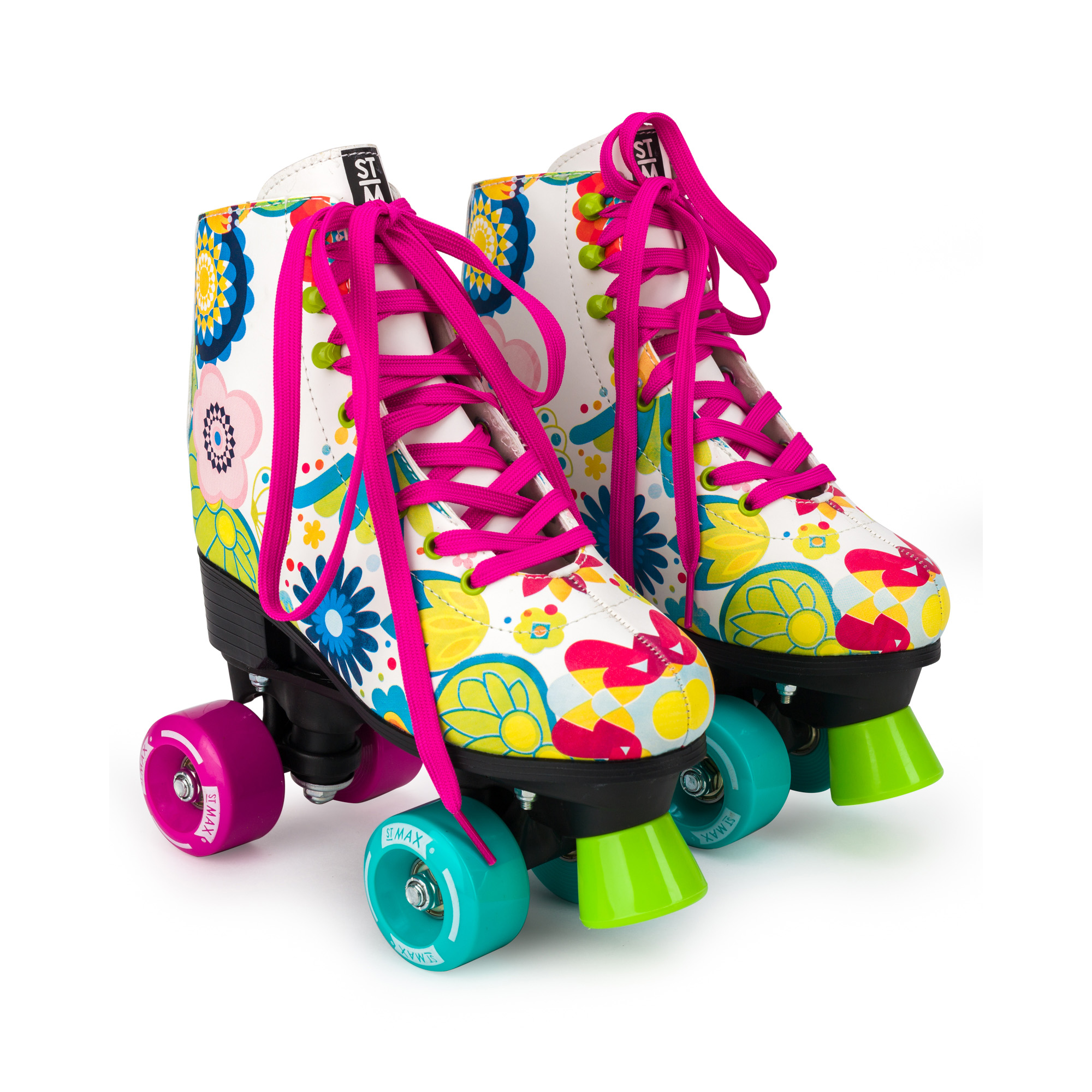 Роликовые коньки SXRide Roller skate YXSKT04FLWR цвет белые с цветами размер 31-34 - фото 1