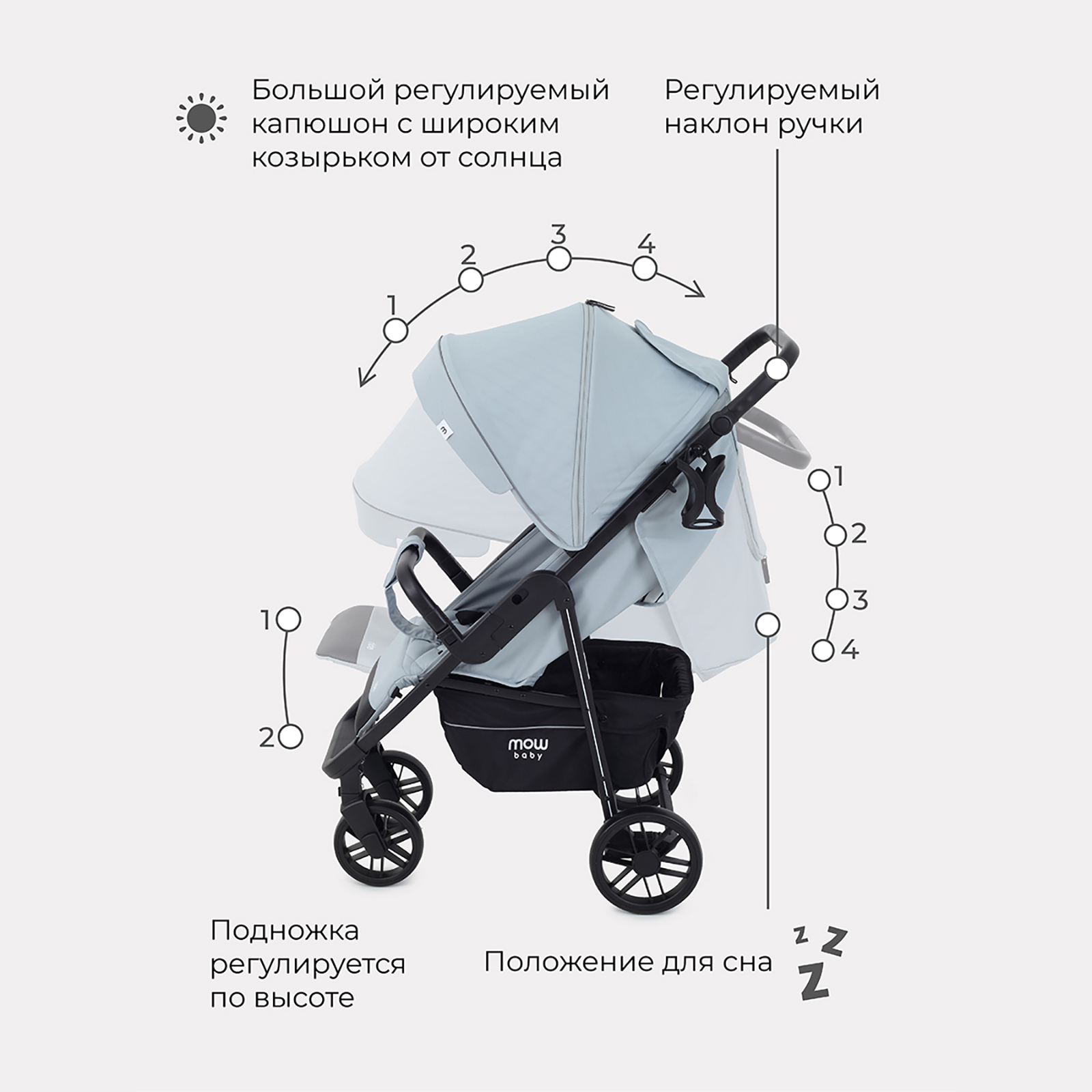 Коляска детская прогулочная MOWbaby RIDE RA082 Silver - фото 4