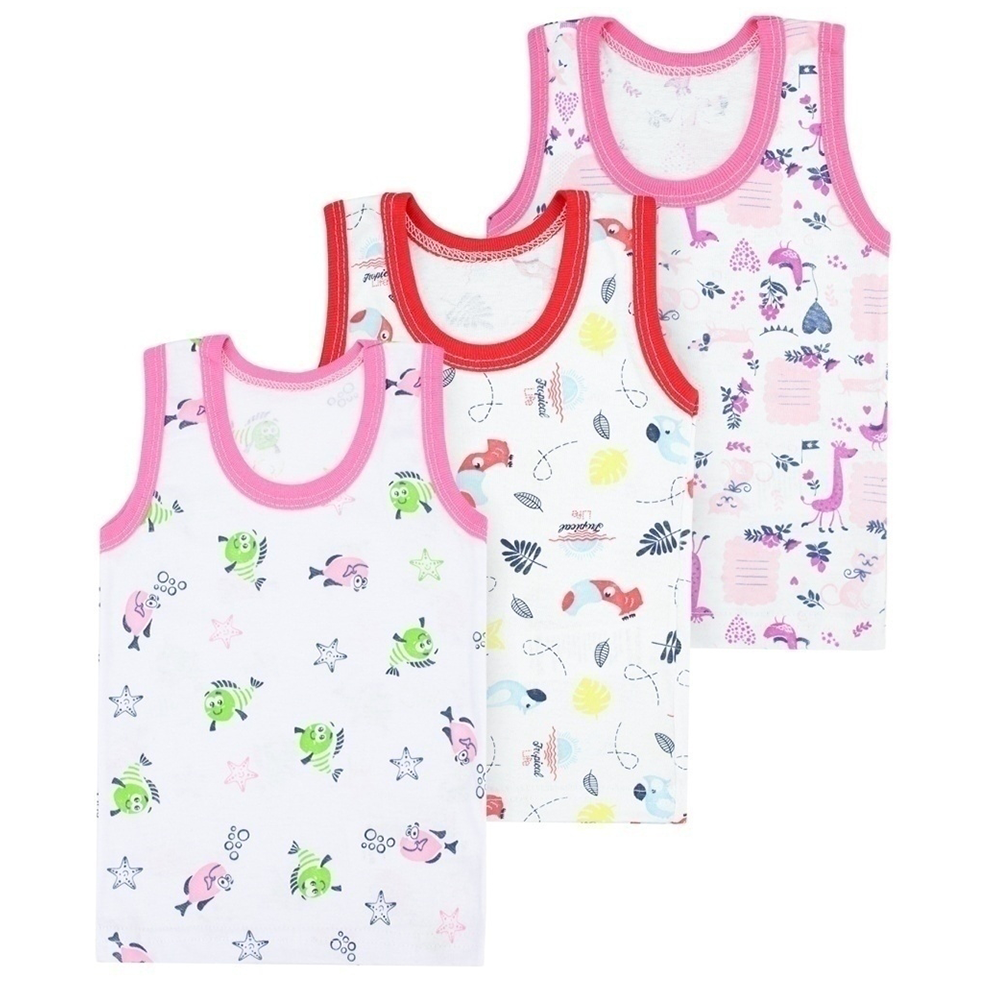 Майка 3 шт Babycollection 452/mkb000/sph/k3/004/p1/W*dбелый малиновый - фото 1