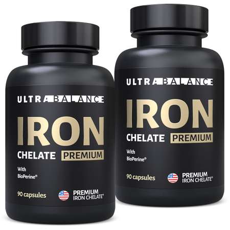 Железо хелат витамины UltraBalance премиум бад для здоровья женщин и мужчин с пиперином 180 капсул