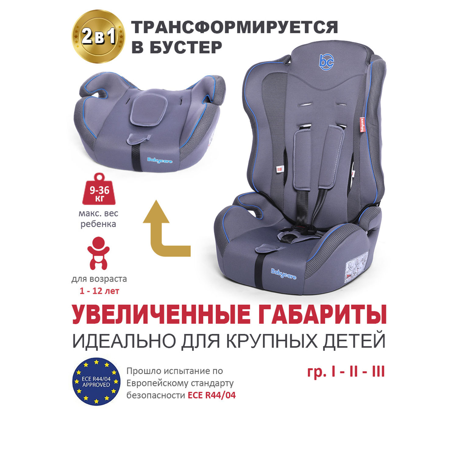 Автокресло BabyCare Upiter серый синий - фото 1