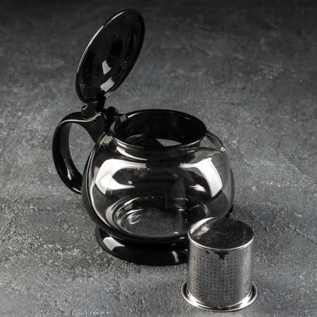 Чайник Sima-Land стеклянный заварочный «Бетти» 800 мл с металлическим ситом цвет чёрный