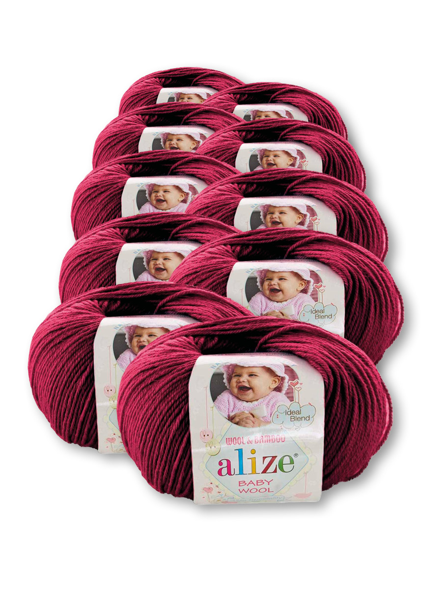 Пряжа для вязания Alize baby wool бамбук шерсть акрил мягкая 50 гр 175 м 390 вишня 10 мотков - фото 2