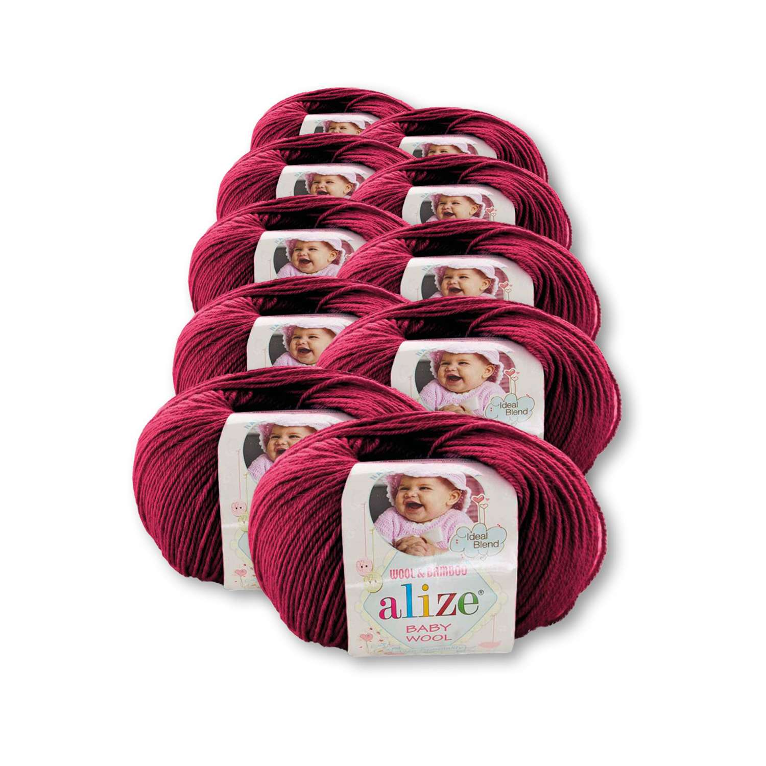 Пряжа для вязания Alize baby wool бамбук шерсть акрил мягкая 50 гр 175 м 390 вишня 10 мотков - фото 2