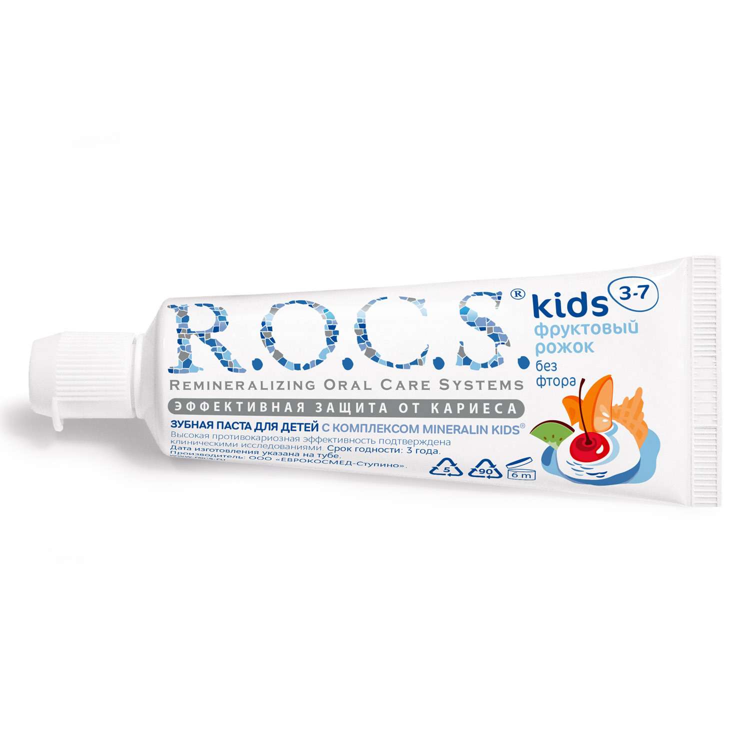 Зубная паста R.O.C.S. Kids Фруктовый рожок без фтора со вкусом мороженого - фото 1