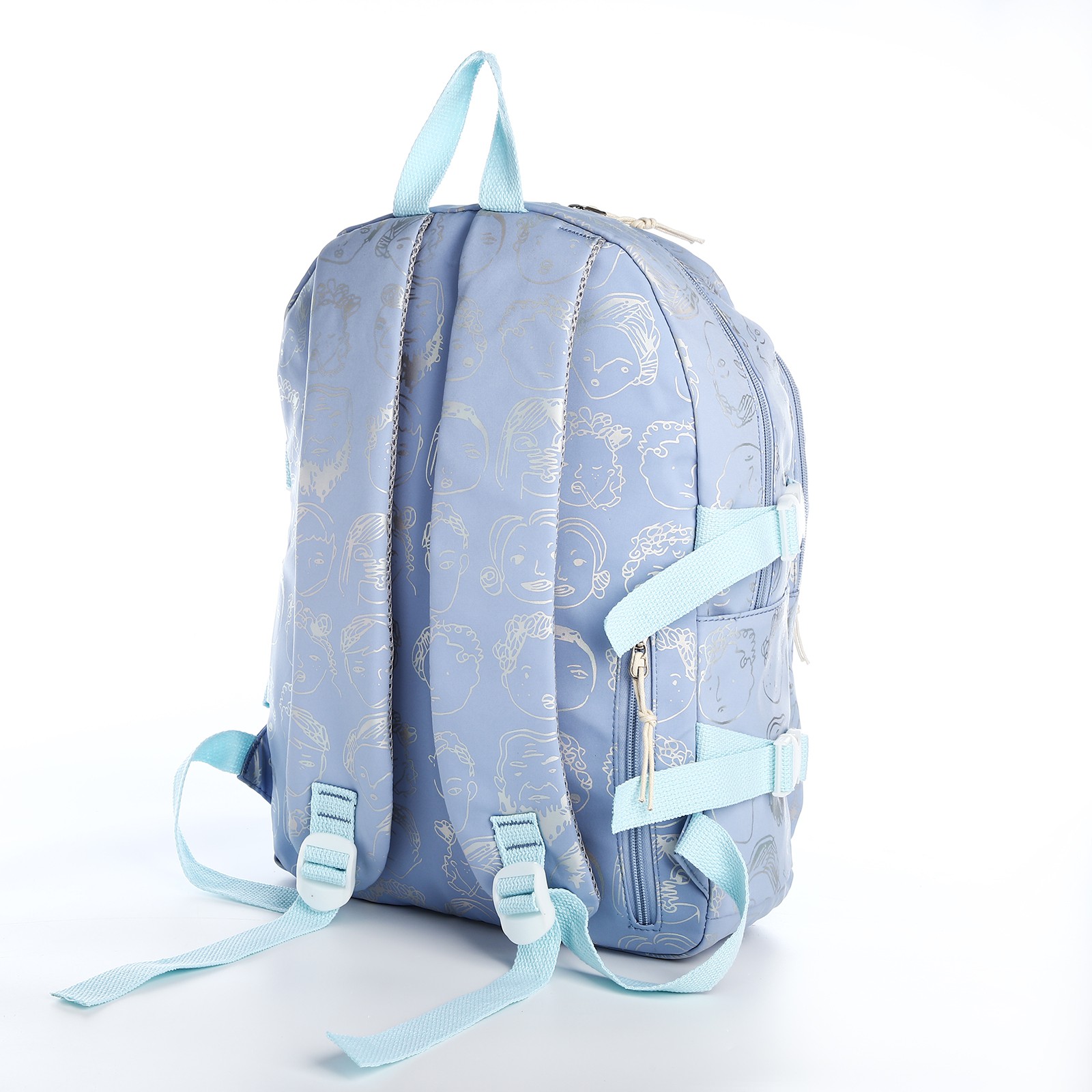 Рюкзак школьный Sima-Land из текстиля 2 отдела на молнии 4 кармана цвет голубой - фото 2