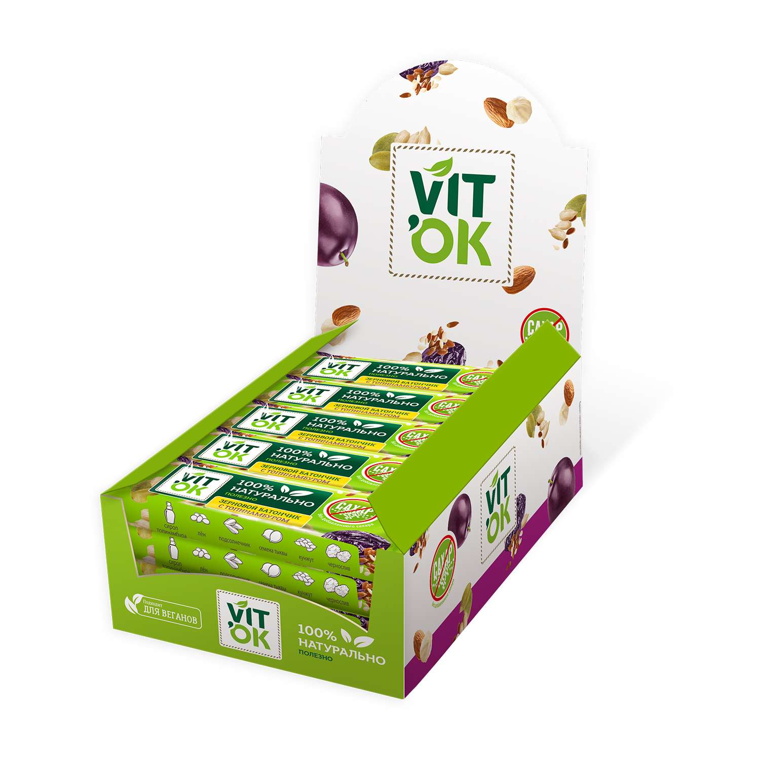 Батончики VITok Полезный 100% натуральный Чернослив и семечки без сахара 18 шт по 30 г - фото 1