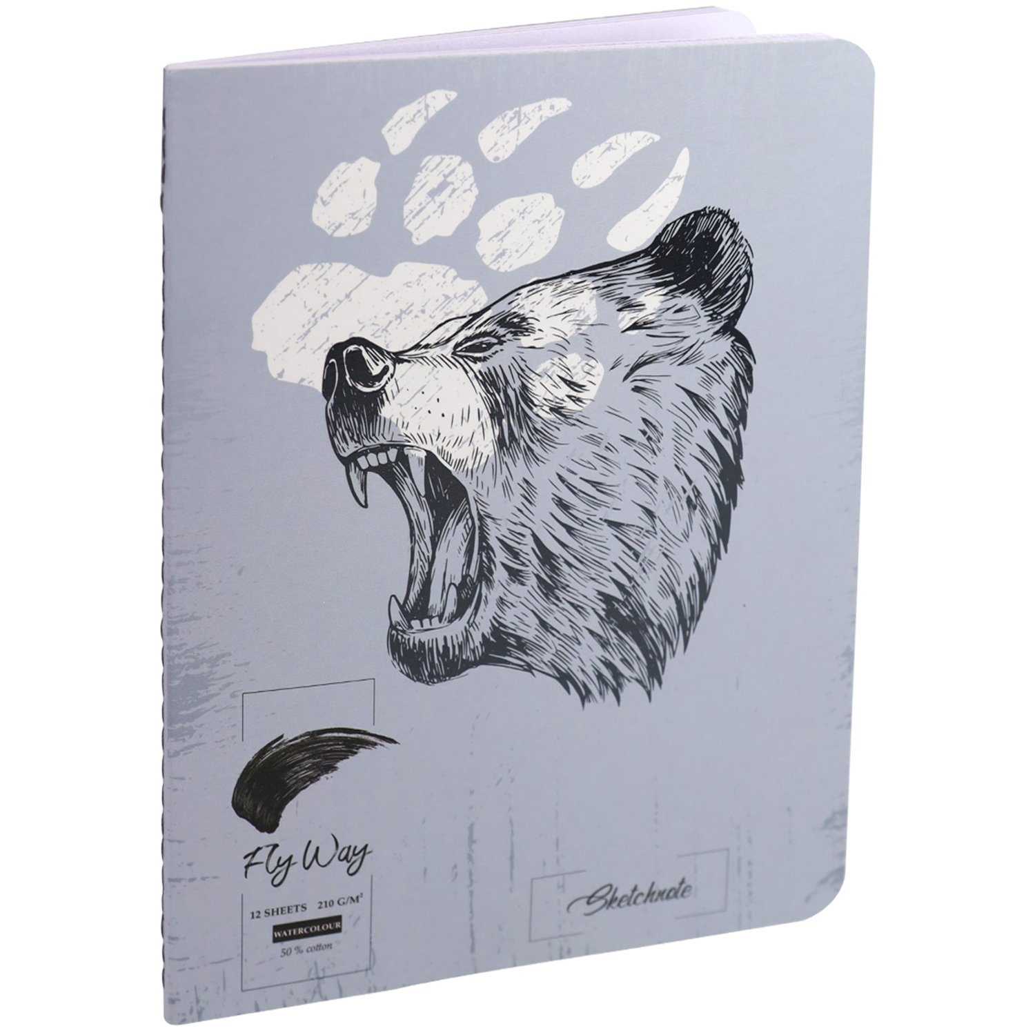 Скетчбук акварельный Prof-Press Рычащий медведь 12 листов 140х185 мм 210г/м2 50% хлопка - фото 3