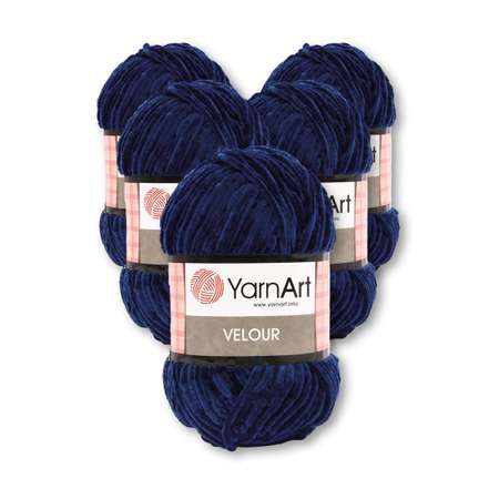 Пряжа для вязания YarnArt Velour 100 г 170 м микрополиэстер мягкая велюровая 5 мотков 848 темно-синий