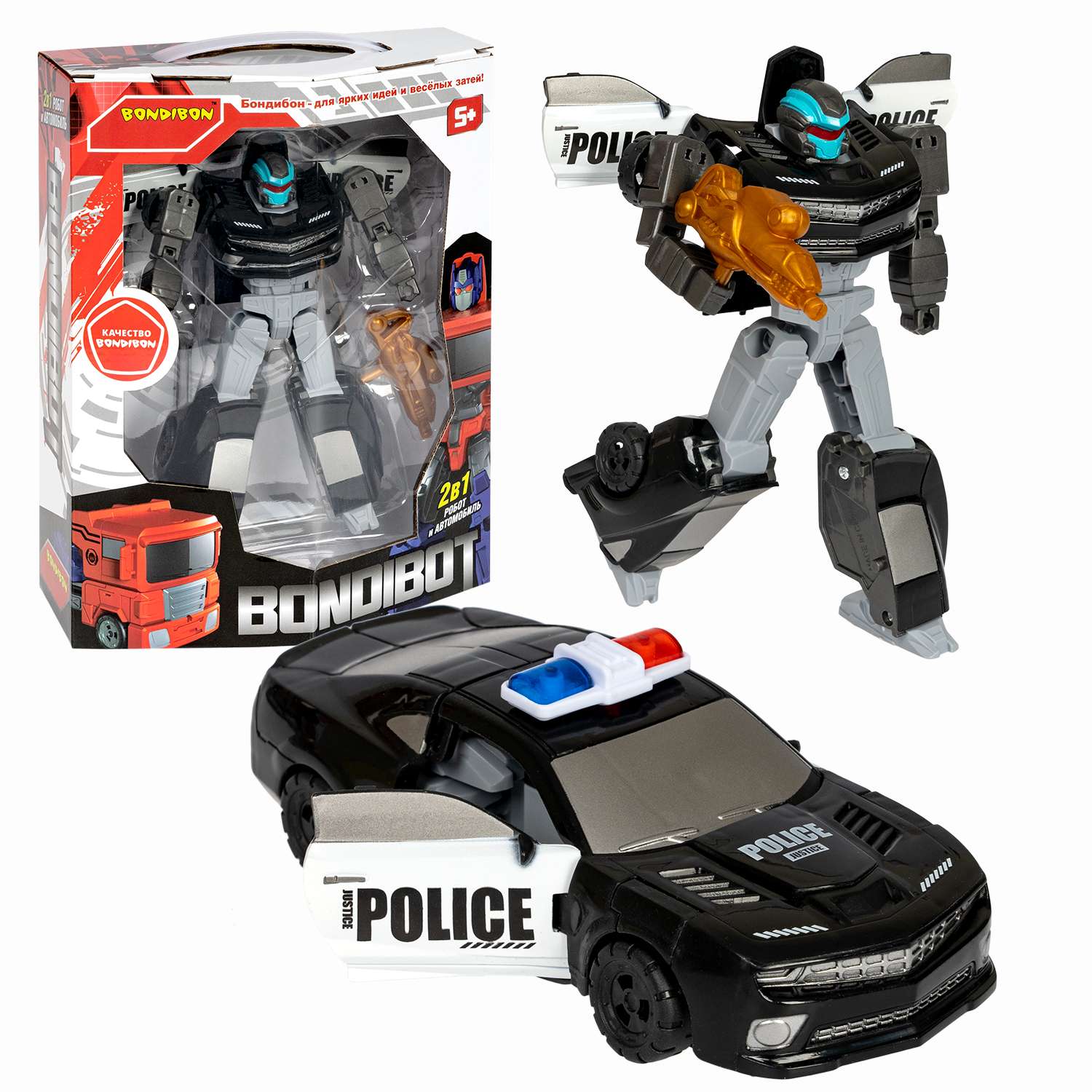Трансформер BONDIBON Bondibot Робот-автомобиль 2 в 1 полиция черного цвета - фото 1