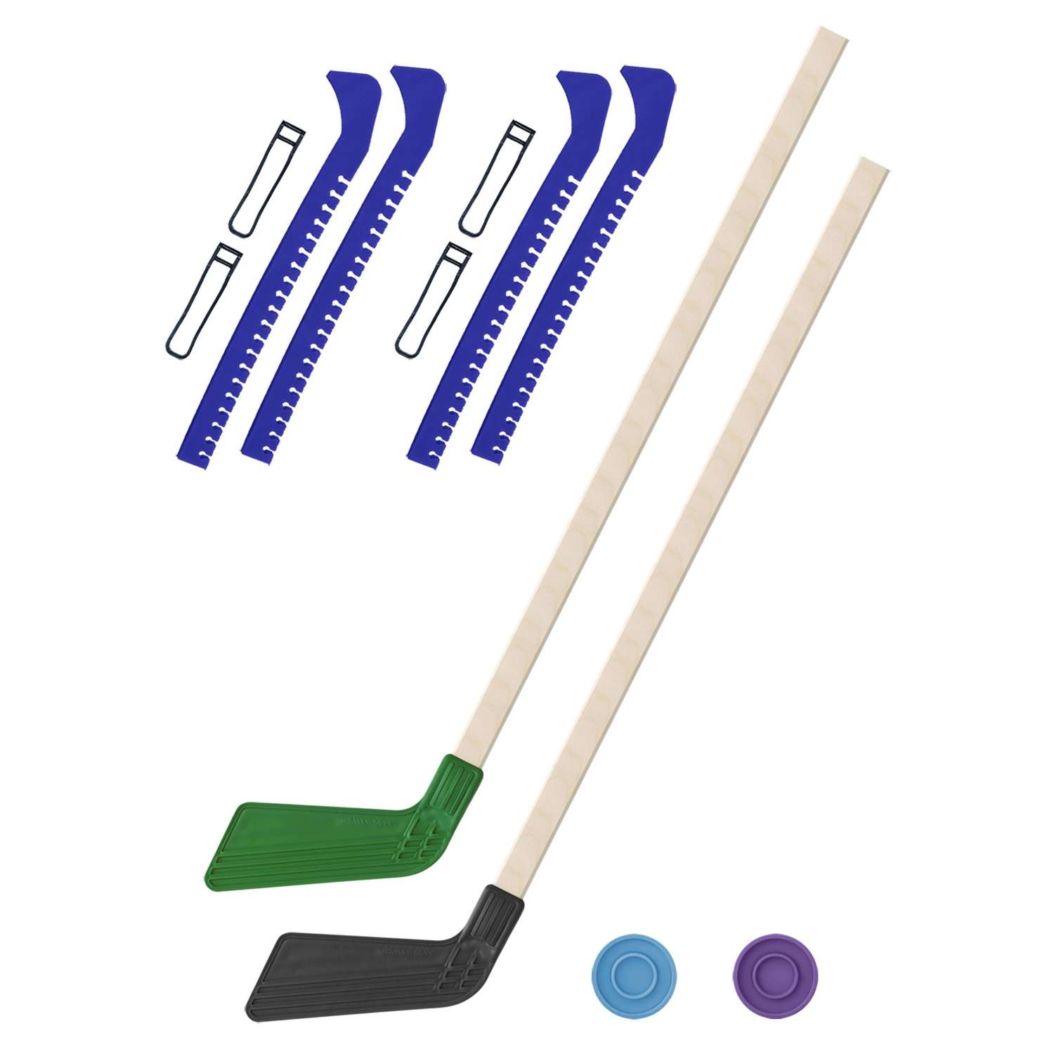 Набор для хоккея Задира Клюшка хоккейная детская 2 шт 80 см + 2 шайбы + Чехлы для коньков синие 2 шт - фото 1