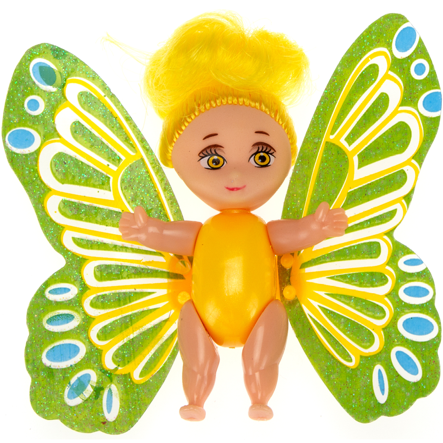 Мини кукла подвижная EstaBella Фея с машущими крылышками 7.5 см желтая 89292 - фото 1