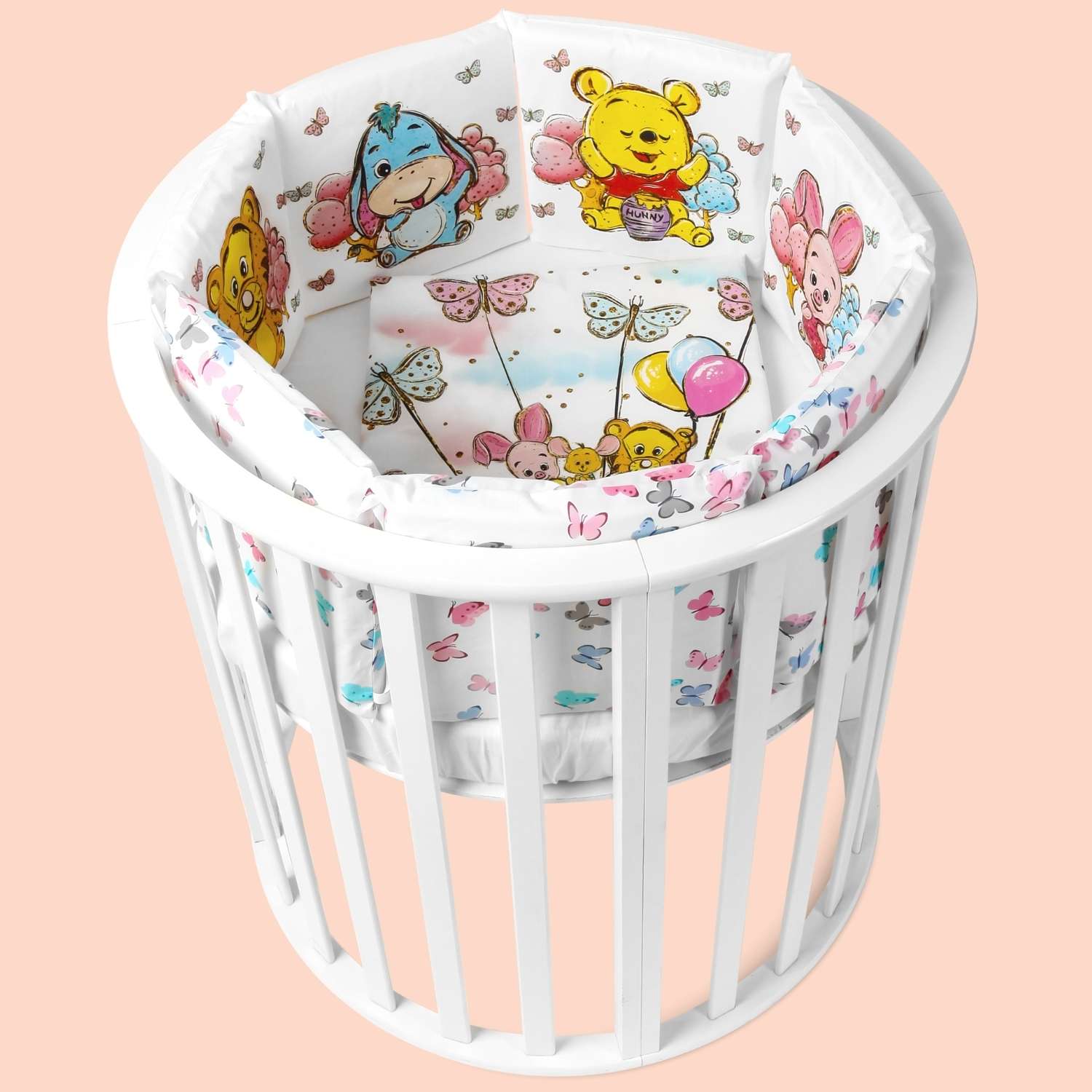Бортики в кроватку loombee для новорожденных с постельным бельем комплект Винни-Пух - фото 2