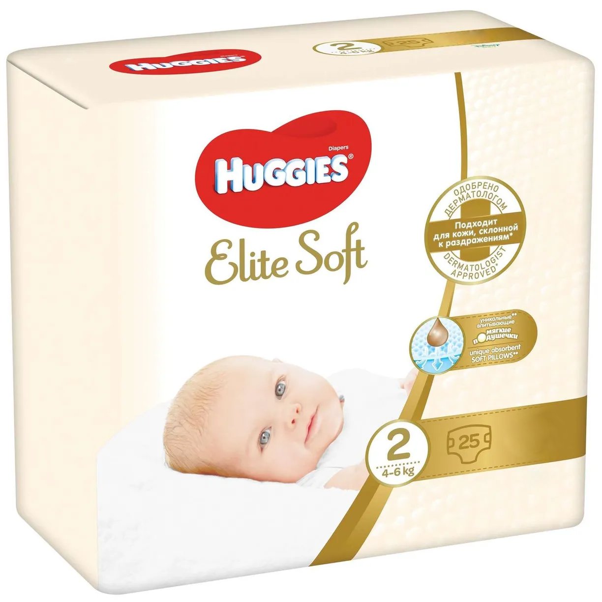 Подгузники Huggies Elite Soft для новорожденных 2 4-6кг 25шт купить по цене  369 ₽ в интернет-магазине Детский мир