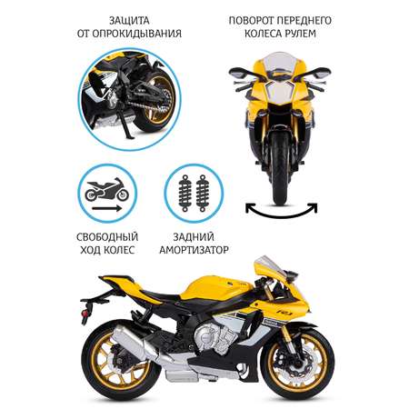 Мотоцикл металлический АВТОпанорама 1:12 Yamaha YZF-R1 желтый свободный ход колес