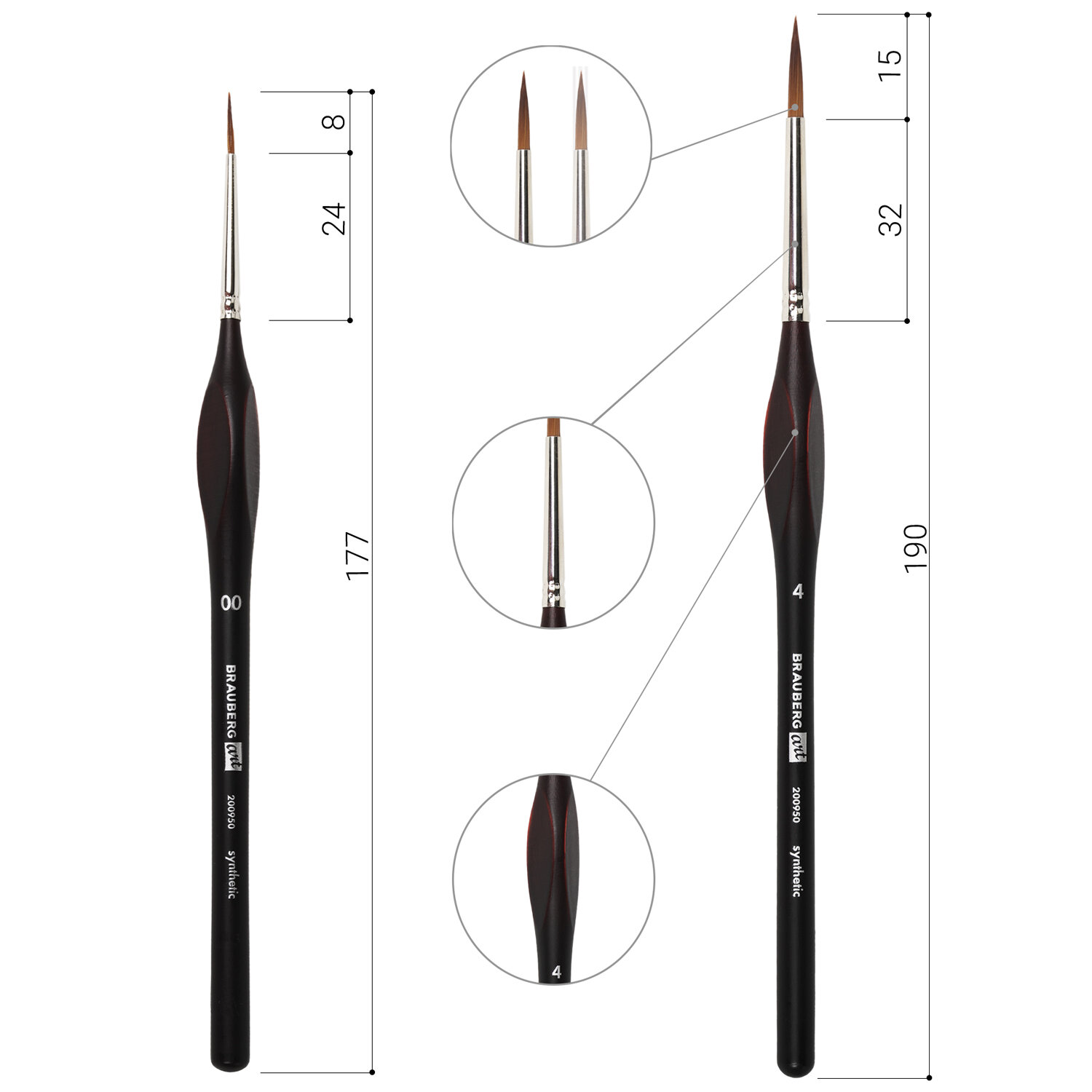 Кисти художественные Brauberg профессиональные синтетические для рисования Art набор 5 штук - фото 14
