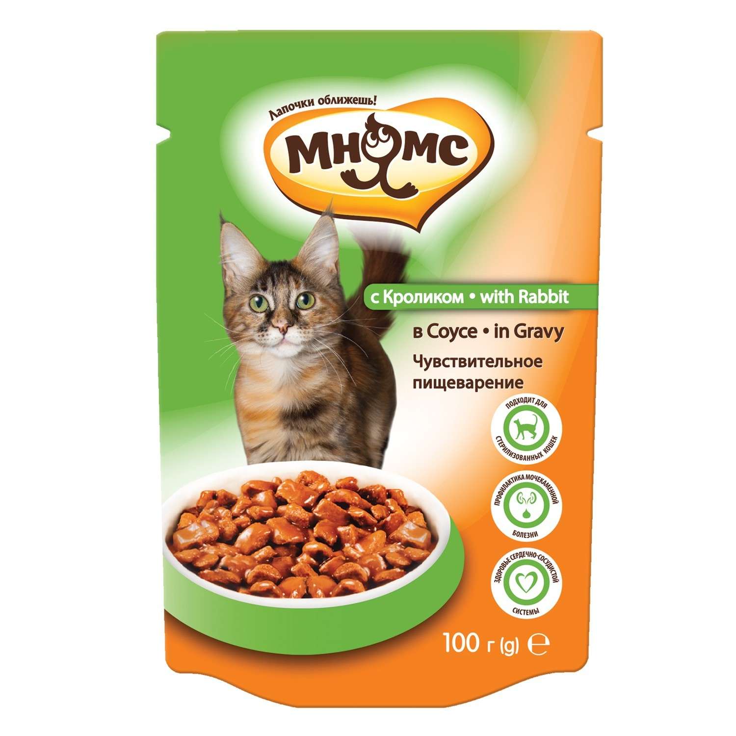 Корм влажный для кошек Мнямс 100г с кроликом в соусе с чувствительным пищеварением для взрослых пауч - фото 1