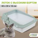 Туалет-лоток для кошек Stefan с высоким бортом и совком средний размер 48х39х18см голубой