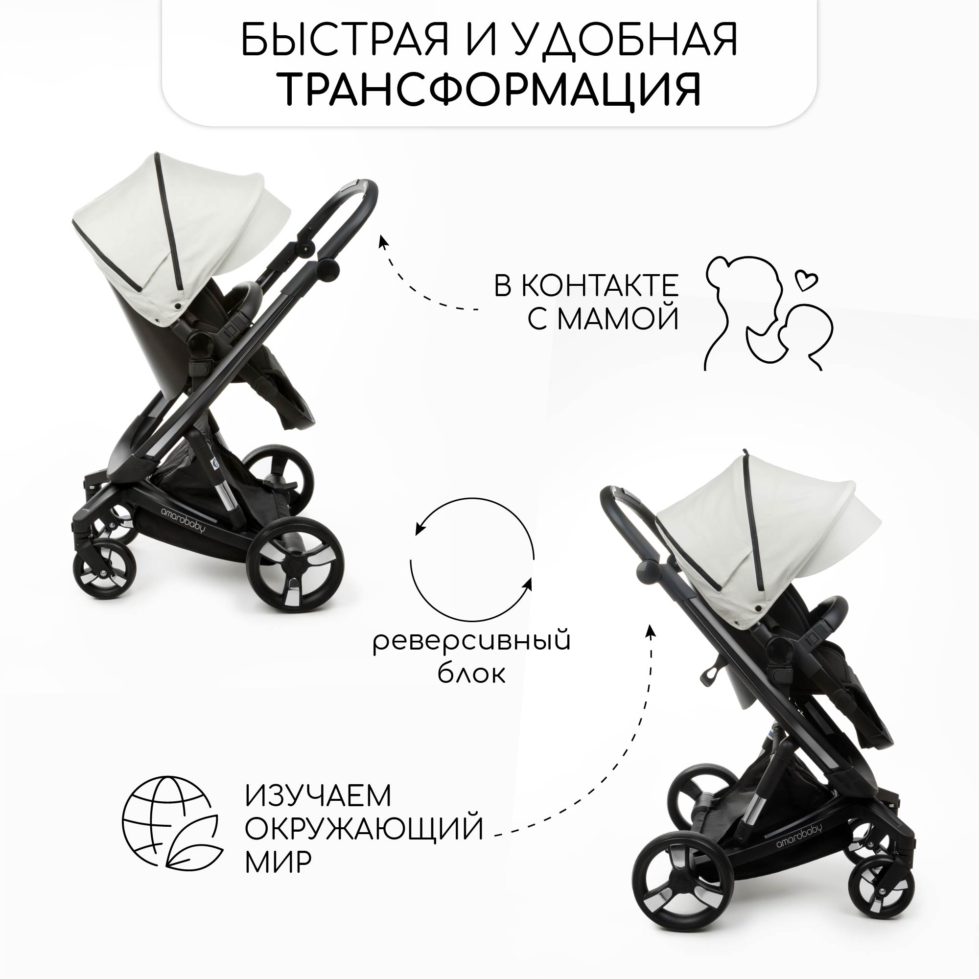 Коляска детская Amarobaby из экокожи 2в1 Tutum Кремовый - фото 9