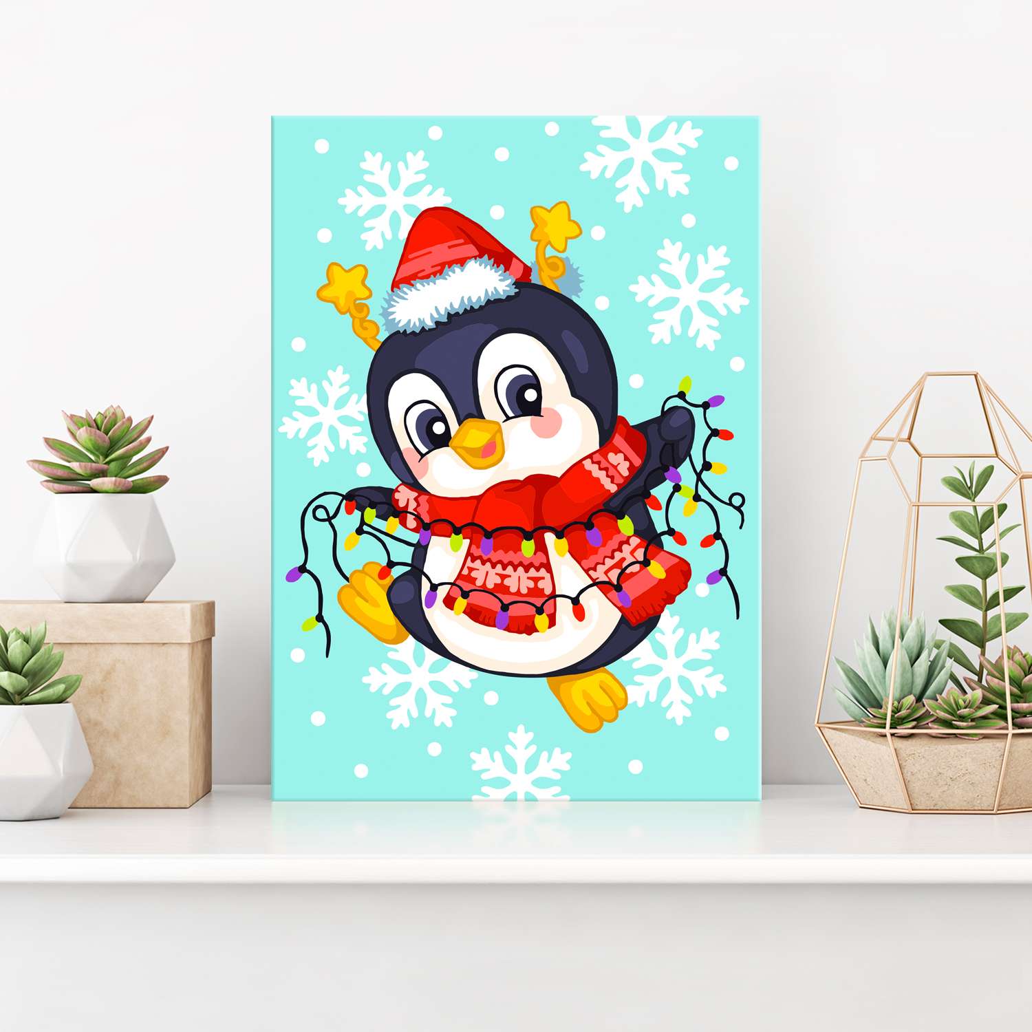 Картина по номерам Hobby Paint на картоне 15х21 Рождественский пингвин живопись роспись - фото 2
