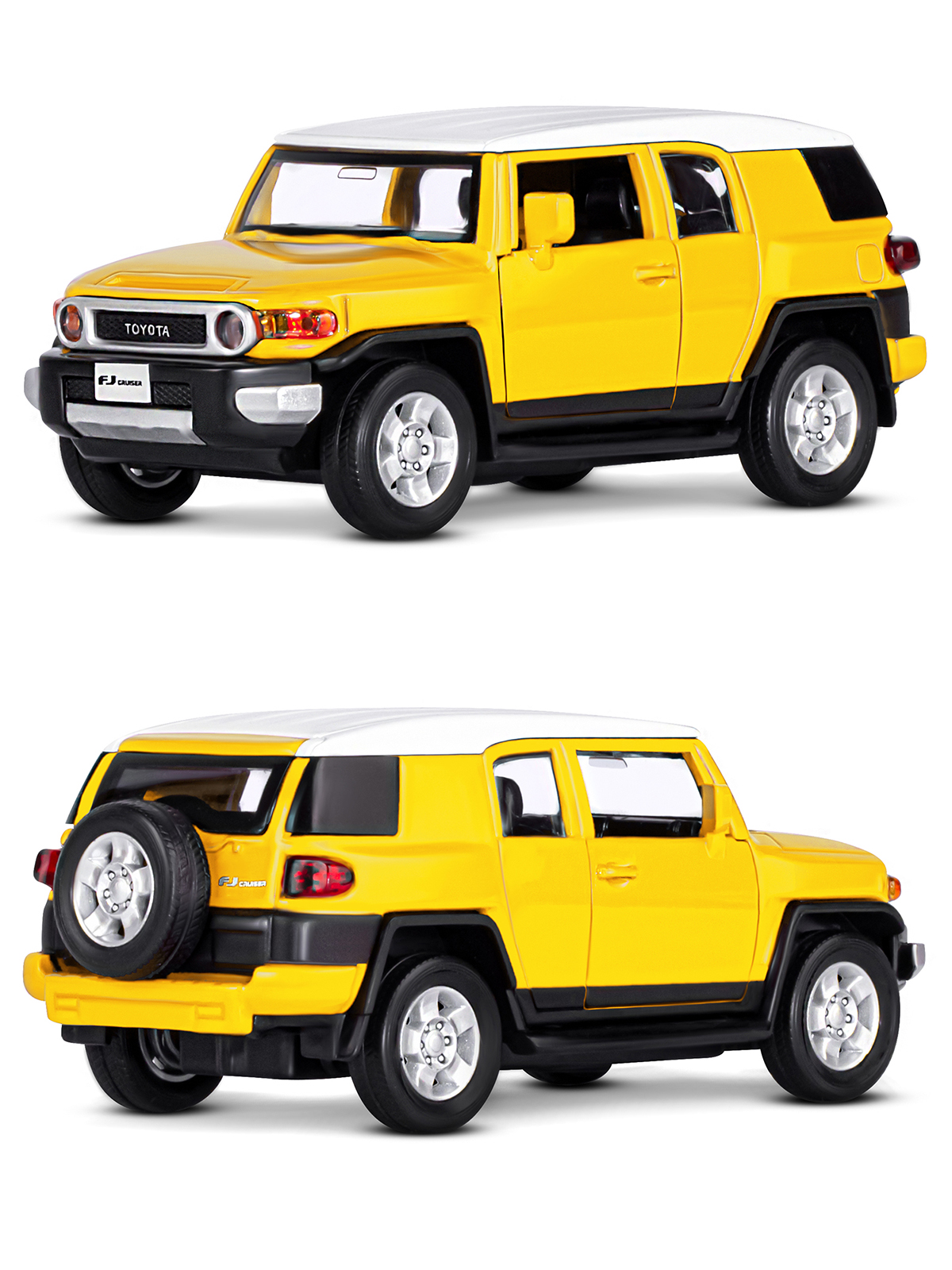 Машинка металлическая АВТОпанорама 1:32 Toyota FJ Cruiser желтый инерционная JB1251389 - фото 6