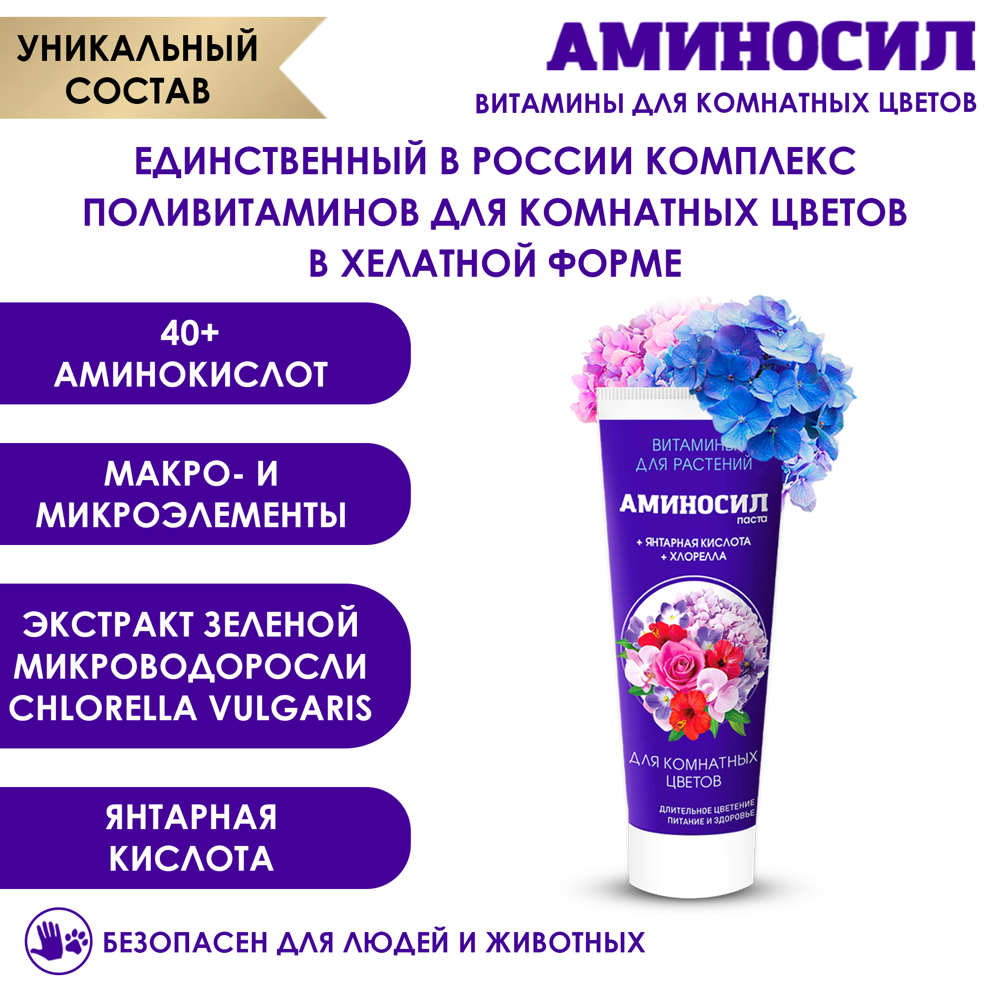 Витамины для комнатных цветов Аминосил паста 250 мл купить по цене 606 ₽ в  интернет-магазине Детский мир