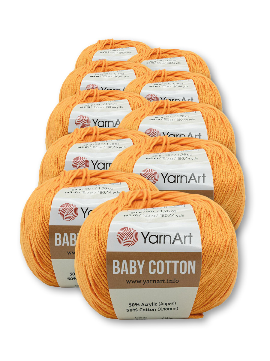 Пряжа для вязания YarnArt Baby Cotton 50гр 165 м хлопок акрил детская 10 мотков 425 темно-желтый - фото 3