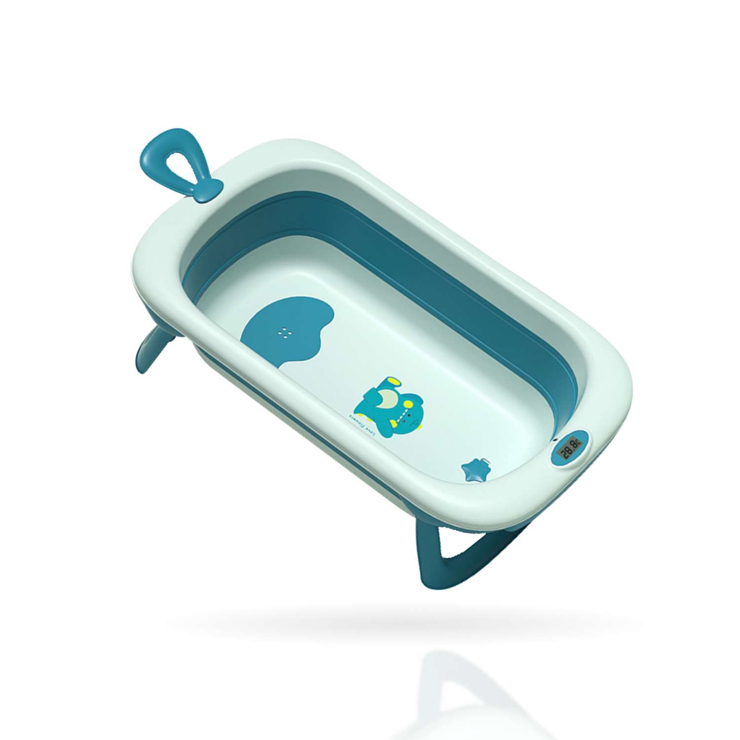 Детская складная ванночка Solmax с термометром для купания новорожденных зеленая - фото 2