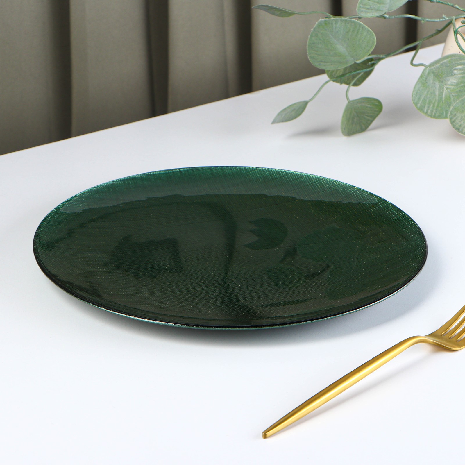 Тарелка Sima-Land стеклянная обеденная «Римини» d=27 см цвет зелёный - фото 2