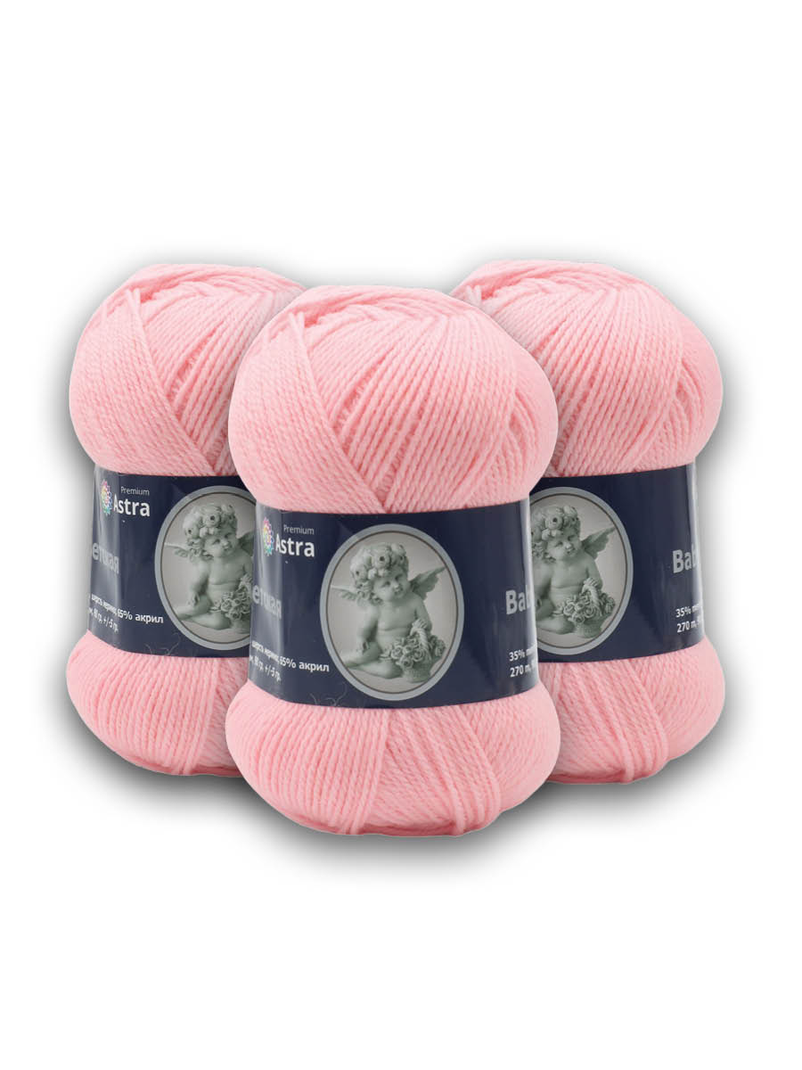 Пряжа для вязания Astra Premium детская из акрила и шерсти для детских вещей 90 гр 270 м 055 св.розовый 3 мотка - фото 2