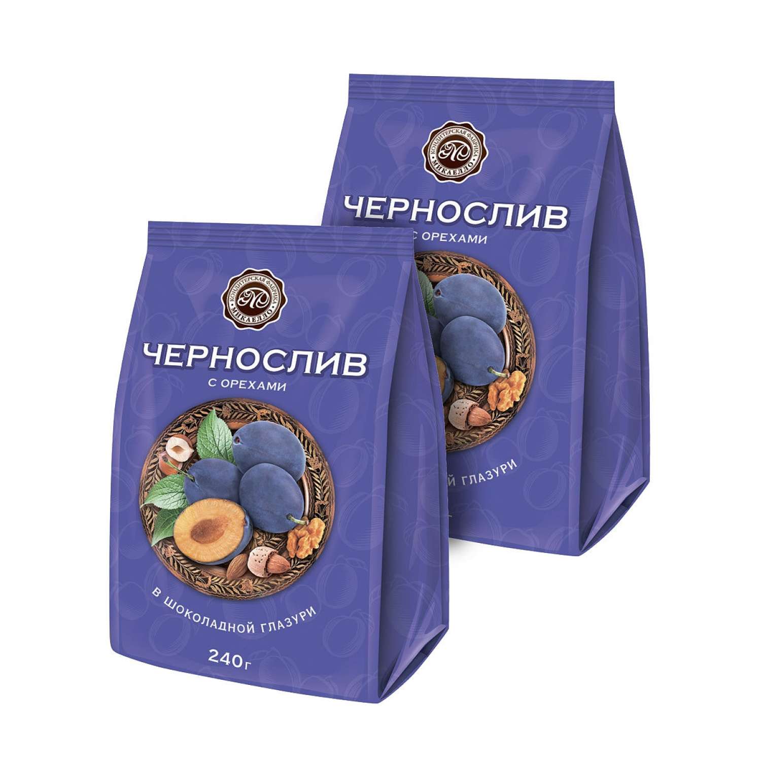 Конфеты Микаелло Чернослив с орехами в шоколадной глазури 2 шт по 240 г - фото 1