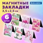 Закладки канцелярские Brauberg магнитные для книг в школу набор 6 штук