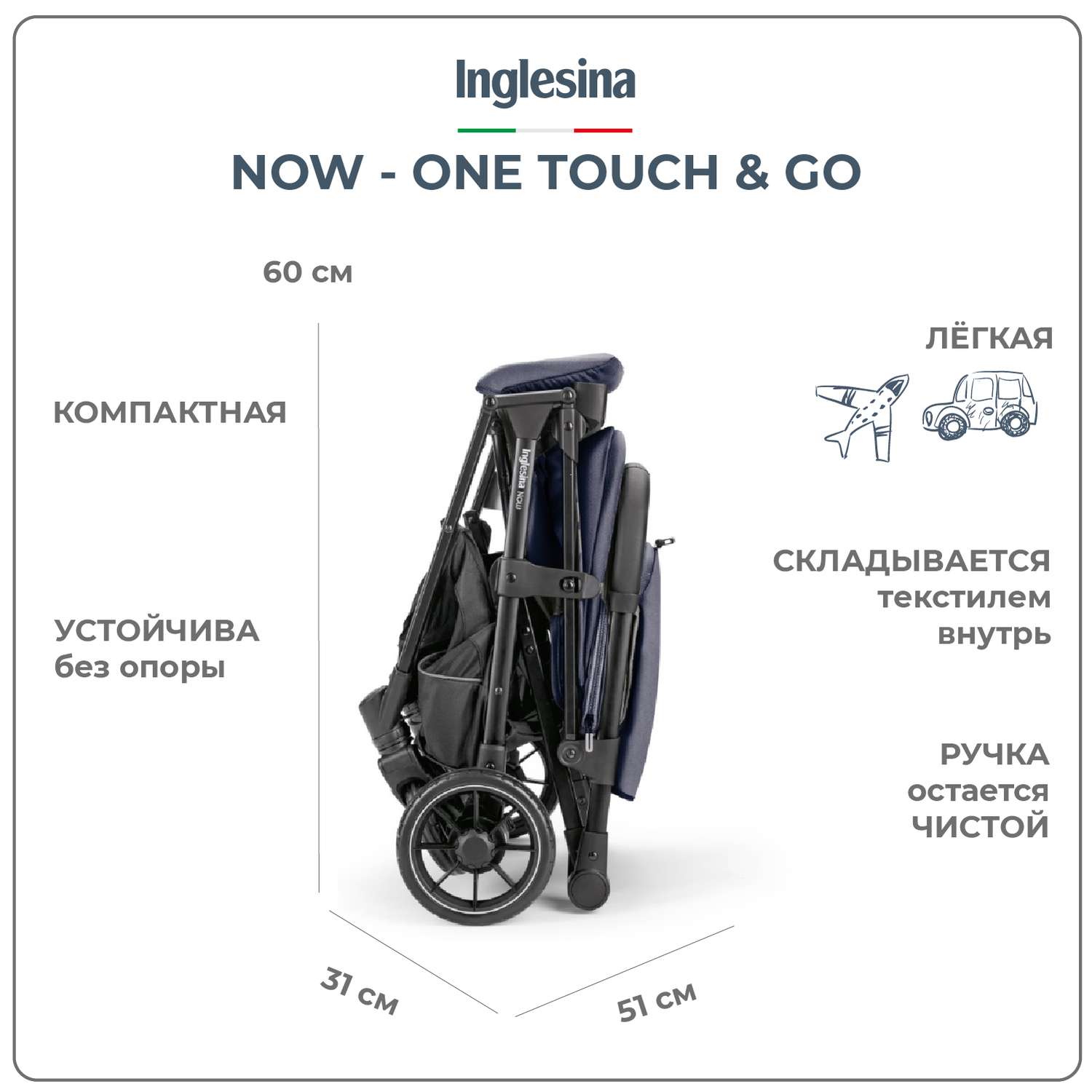 Прогулочная коляска INGLESINA Now Splash blue One touch and go - фото 3