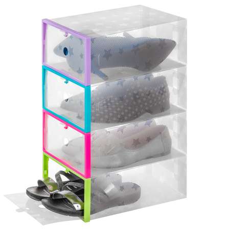 Набор 4 коробок El Casa для хранения обуви 29х21х12 см Голубая+Розовая+Салатовая+Сиреневая рамки складные