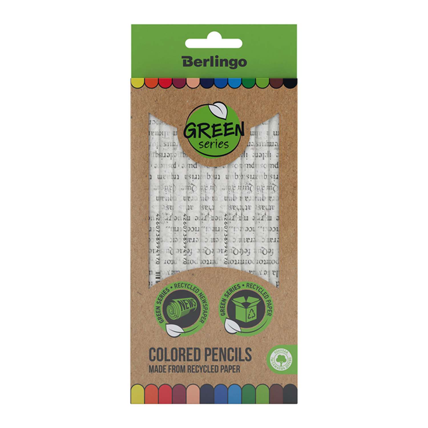 Карандаши цветные Berlingo SuperSoft Green Series 12 цветов из переработанной бумаги заточены картон европодвес - фото 1