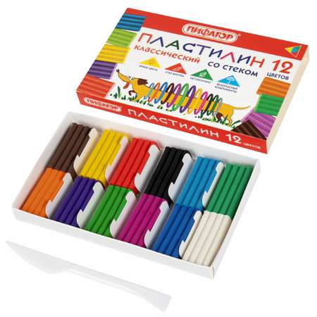Пластилин классический Пифагор для лепки набор для детей 12 цветов