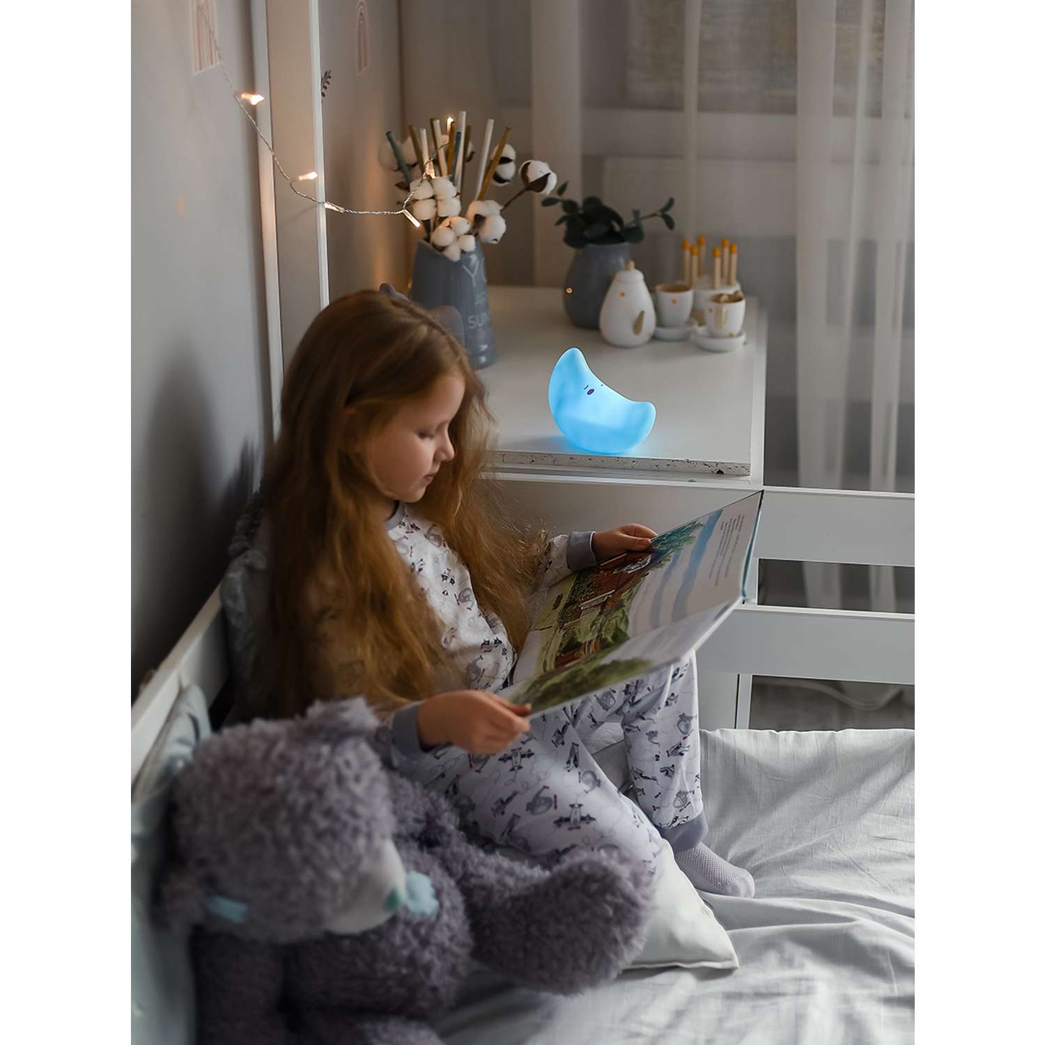 Лампа настольная светодиодная LATS ночник детский месяц голубой - фото 9