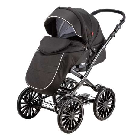 Коляска 2в1 BeBe-mobile Ines Standart R11 Черный+Белая кожаная отделка