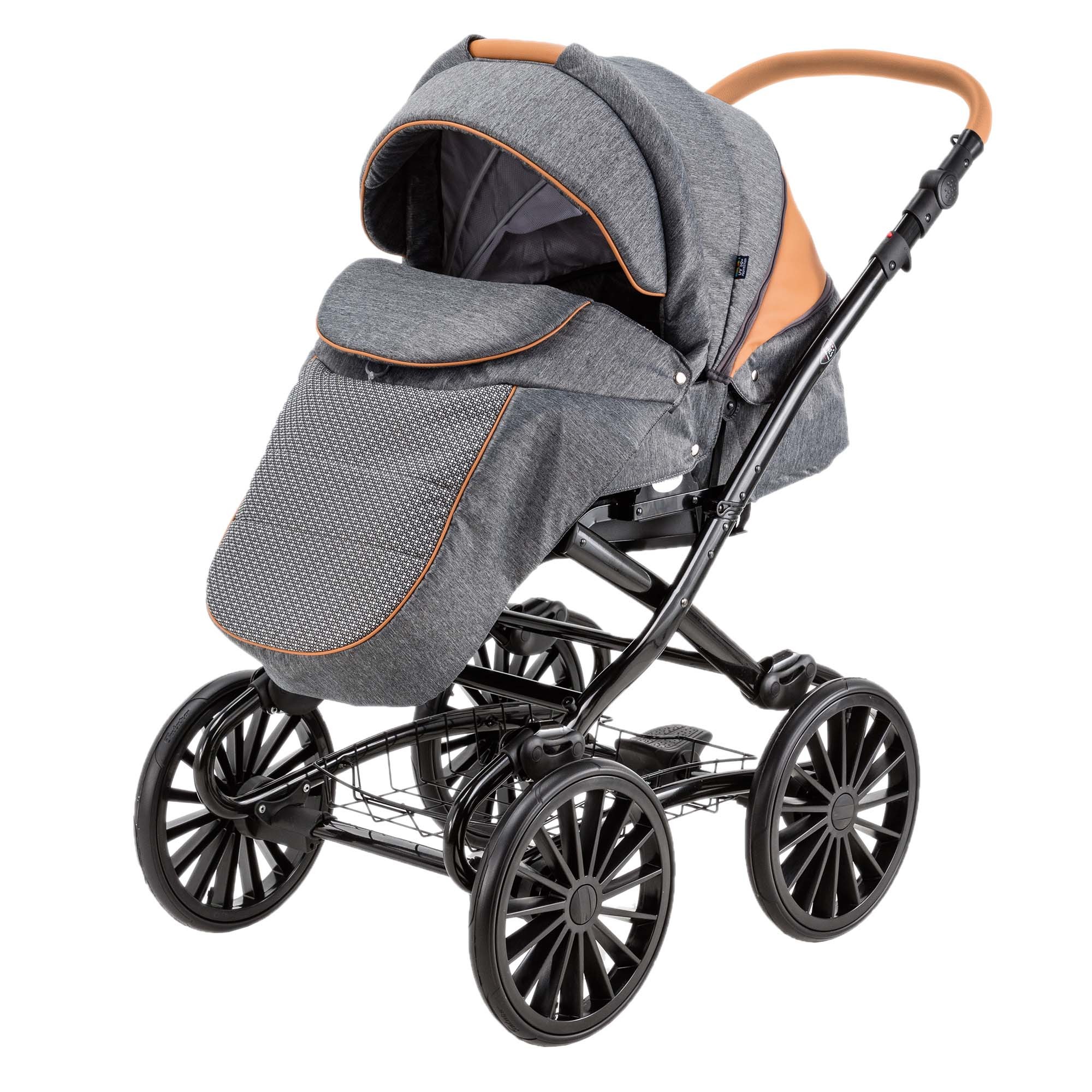 Коляска 3в1 BeBe-mobile Ines C and G A22 Темно-серый+Черно-белые круги+Карамельная кожа - фото 2