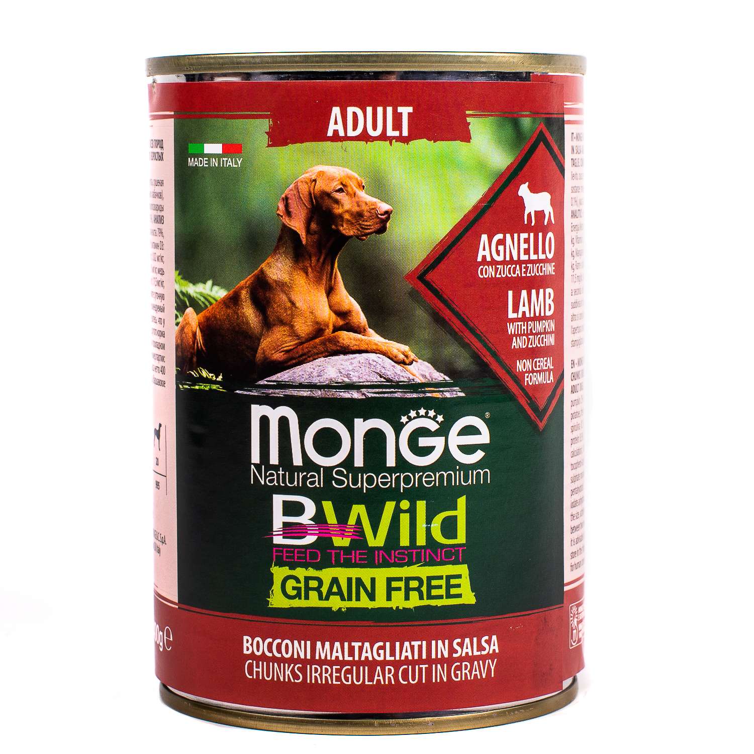 Корм для собак MONGE BWild Grain free из ягненка с тыквой и кабачками консервированный 400г - фото 2
