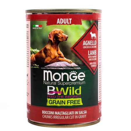 Корм для собак MONGE BWild Grain free из ягненка с тыквой и кабачками консервированный 400г