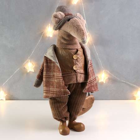 Кукла интерьерная Зимнее волшебство «Дядя-мышь в клетчатом пальто с портфелем» 25х24 5х52 см